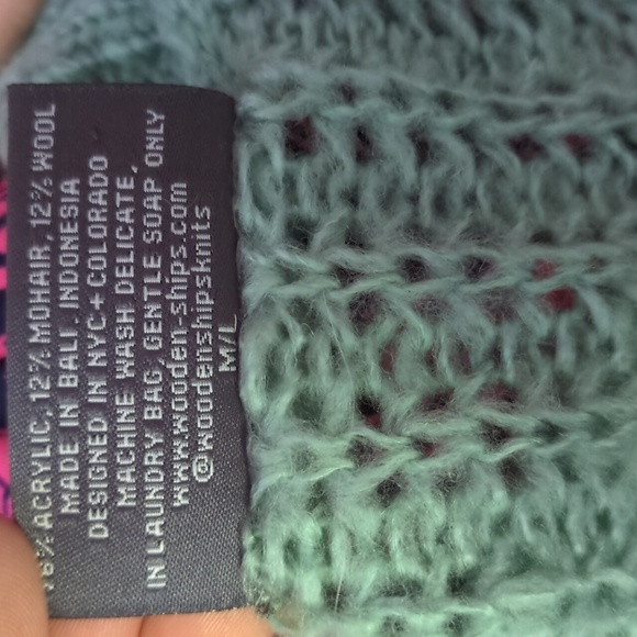 Wooden Ships Pointelle Knit Mohair/Acrylic/Wool Blend Sweater High Low Hem M/L - Picture 5 of 6